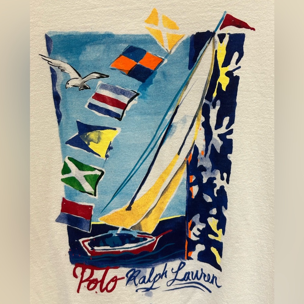 Polo Ralph Lauren Boys Sailboat Graphic Long Sleeve Tee White Size 14